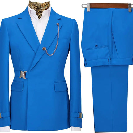 Men's 2 Piece Suit with Metal Clasp Slim Fit Suit Stylish Business Casual Tuxedo Suit