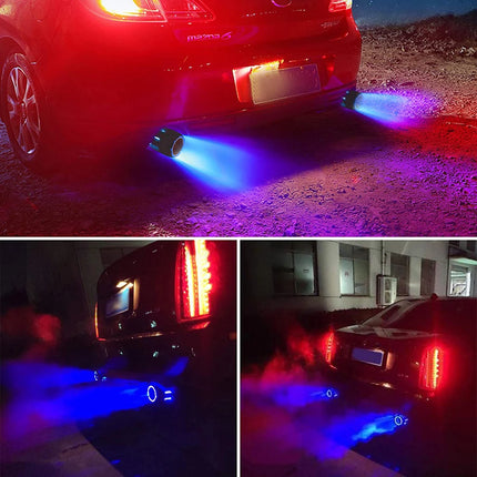 1Pcs 63mm Exhaust Tips Stainless Steel Muffler Car Exhaust Tail Pipe Modification Luminous Tube With Blue Flame LED light