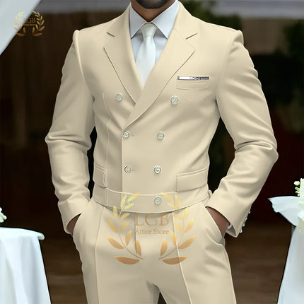 Men's 2-Piece Formal Suit, Double-Breasted Exquisite Buttons, Suit + Trousers, High-End Ceremonies Use
