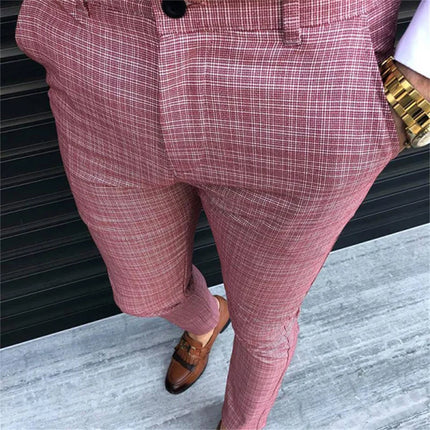 Men's Fashion Plaid Pants 3D Printed Comfortable Business Pants Casual Quick Drying Straight Pants Suit Pants Spring Summer