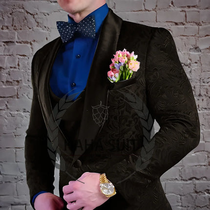 Men's Suit Jacquard Wedding Groom Suits Best Man Dinner Engagement Tuxedo Tailored Clothing