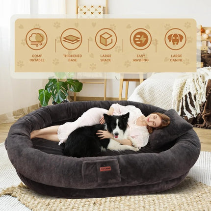 Human Dog Bed for Adult, 73"x56"x12" Washable Orthopedic Human Size Dogs Beds, Faux Fur Removable Adult Dog Bed