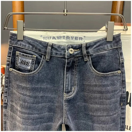 Summer Men's Slim Fit Jeans Thin Trendy Loose Straight Leg Elastic Nine Point Pants Versatile Casual Straight Cut Jeans