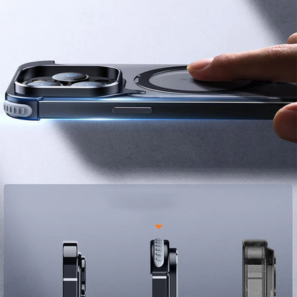 Aluminum Alloy Magnetic Stand Rimless Phone Case For iPhone 13 14 15 16 Pro Max Plus Metal Lens Shell  Frosted Matte Back Cover