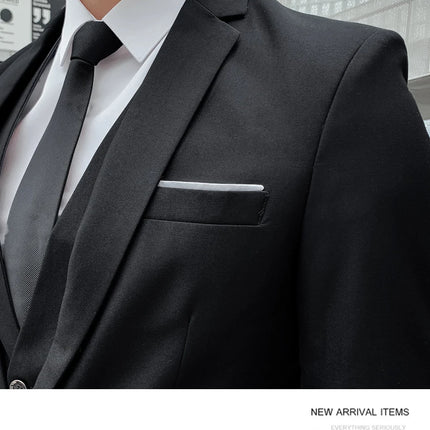 Suit (Blazer+vest+pants) Fashionable and Formal Outdoor Gentleman Solid Color Men's Business Wedding Host Gentle Three-piece Set