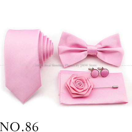 Hot Sale Purple Pink Sage Green Tie Set Polyester Necktie Bowtie Cufflink Brooch For Groom Suit Wedding Cravat Shirt Accessory