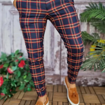 Summer Men's Suit Pants 3D Printed Fashion Plaid Pants Comfortable Casual Business Pants Quick Dry Straight Pants