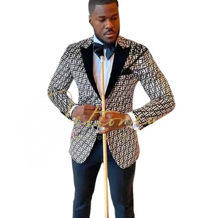 Plaid Men Suits Slim Fit 2 Pcs Wedding Tuxedo Terno Peaked Lapel Costume Homme Blazer Custom Made Male Fashion (Jacket + Pants)