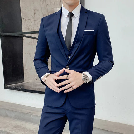 Suit (Blazer+vest+pants) Fashionable and Formal Outdoor Gentleman Solid Color Men's Business Wedding Host Gentle Three-piece Set