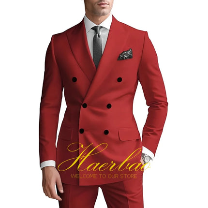 Men's Suits 2 Piece Double Breasted Jacket Pants Wedding Groom Tuxedo Formal Blazer Suit for Men