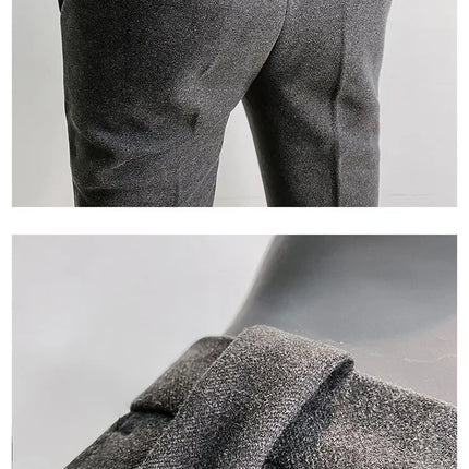 Autumn Winter Thickened Suit Pants Men Casual Slim Fit Straight Trousers Formal Business Woolen Cloth Social Office Dress Pants
