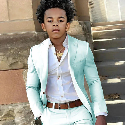 Casual Suit Boys Wedding Tuxedo Light Green Jacket Pants 2 Piece Set Formal Clothes Holiday Party Blazer Kids Custom Outfit