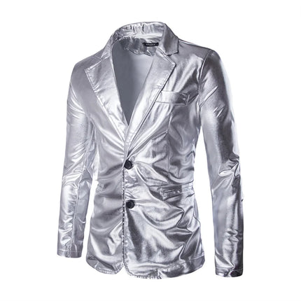 Men's Suit Slim Fit 2 Piece Sets Solid Shiny Party Gold Silver Suits for Men Wedding Prom Blazer Jacket and Pants Stage Costume