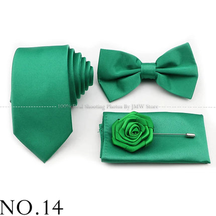 Hot Sale Purple Pink Sage Green Tie Set Polyester Necktie Bowtie Cufflink Brooch For Groom Suit Wedding Cravat Shirt Accessory