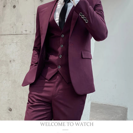 Suit (Blazer+vest+pants) Fashionable and Formal Outdoor Gentleman Solid Color Men's Business Wedding Host Gentle Three-piece Set