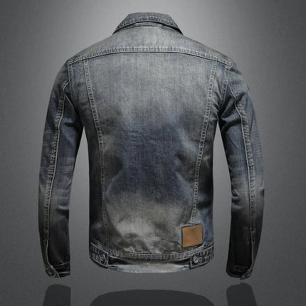 Vintage Denim Jacket With Zip Stand Up Cotton Slim Fit Denim Coat Jeans Jacket ClassicFor Men
