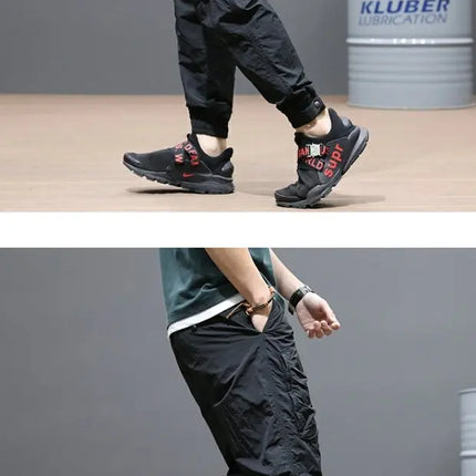 Spring Summer Harajuku Elastic Waist Quick Drying Stripe Casual Baggy Sport Running Work Trousers Man Casual Jogger Sweatpants