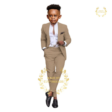 Boys' grass green suit 2-piece set (jacket+pants) premium linen casual blazer custom child tuxedo for summer beach wedding party