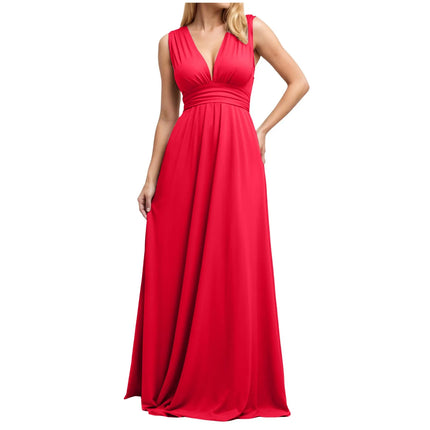 Multiple-Way Women Maxi Dress For Wedding Deep V-Neck Sexy High Waist Evening Party Dress Flowy Ruched A-Line Cocktail Dress
