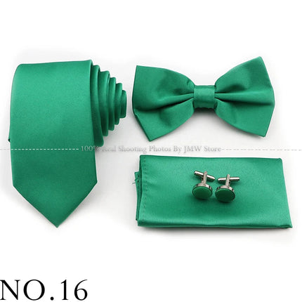 Hot Sale Purple Pink Sage Green Tie Set Polyester Necktie Bowtie Cufflink Brooch For Groom Suit Wedding Cravat Shirt Accessory