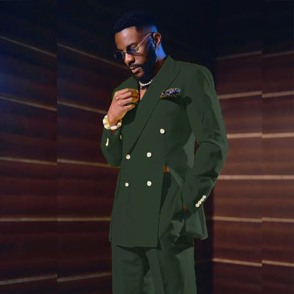 Fashion Yellow Men's Suits Special Style Double Breasted Peaked Lapel Luxury Blazer 2 Piece Jacket Pants Chic Blazer Customized