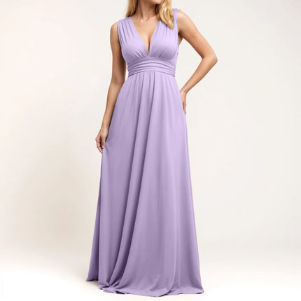 Multiple-Way Women Maxi Dress For Wedding Deep V-Neck Sexy High Waist Evening Party Dress Flowy Ruched A-Line Cocktail Dress