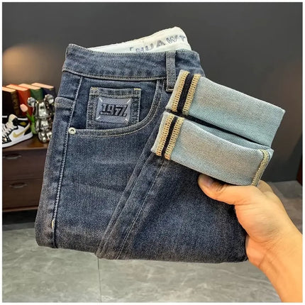 Summer Men's Slim Fit Jeans Thin Trendy Loose Straight Leg Elastic Nine Point Pants Versatile Casual Straight Cut Jeans