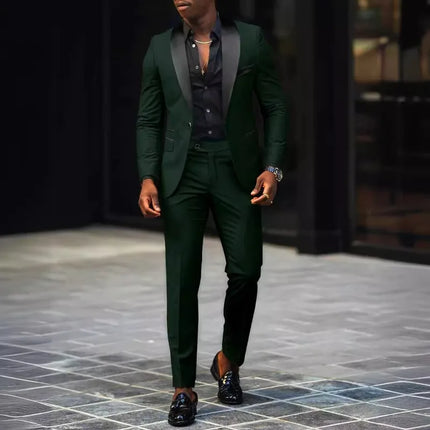 Men's New Fashion 2-Piece Suit Business Casual Slim Fit Single Button Blazer+Trousers Breathable Comfortable Side Slit Outfit
