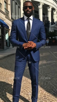 2 Pieces Business Men's Suit for Wedding Party Tuxedos Slim Fit Peak Lapel Custom Made  Male(Jacket+Pants)