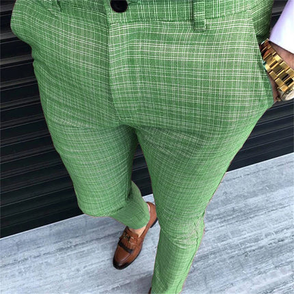 Men's Fashion Plaid Pants 3D Printed Comfortable Business Pants Casual Quick Drying Straight Pants Suit Pants Spring Summer