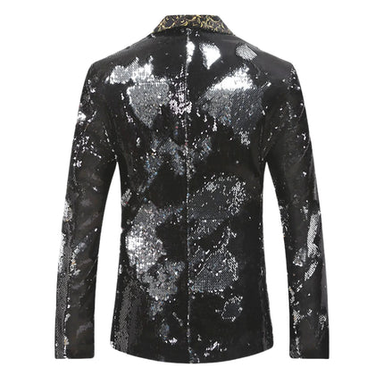 Men's Suit Jacket Shiny Sequins Shawl Collar Suit Cosplay Men Wedding Groom Singer Dance Glitter Suit Jacket Dj Club Stage Gown