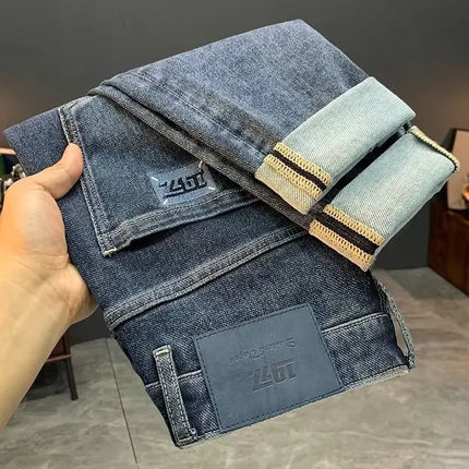 Summer Men's Slim Fit Jeans Thin Trendy Loose Straight Leg Elastic Nine Point Pants Versatile Casual Straight Cut Jeans