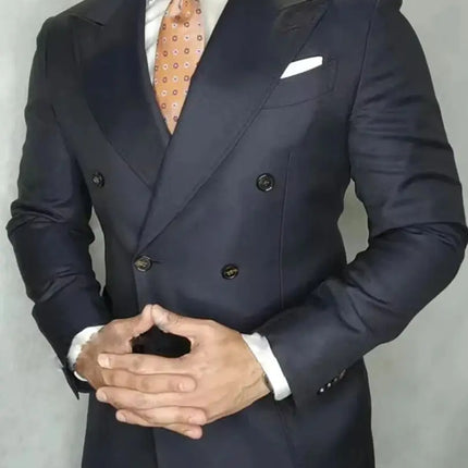 Men's Suits Blazer Pants for Men Navy Blue Peaked Lapel Jacket Party Wedding Slim Fit Costume Homme Business 2 Piece Clothing