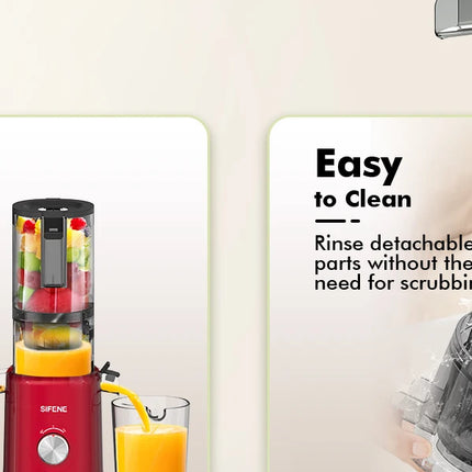 SIFENE Whole Fruits Cold Press Juicer Machine, 4.3-inch (110mm) Large Feed Chute for Vegetables and Fruits, Easy to Clean, Red