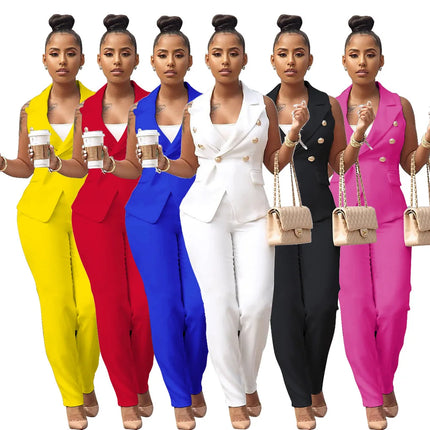 Blue Luxury Designer 2 Piece Set Outfits Black Office Suit for Women 2023 Button Up Blazer Long Pants Suit Top Blazer Set Women