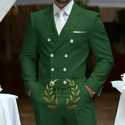 Men's 2-Piece Formal Suit, Double-Breasted Exquisite Buttons, Suit + Trousers, High-End Ceremonies Use
