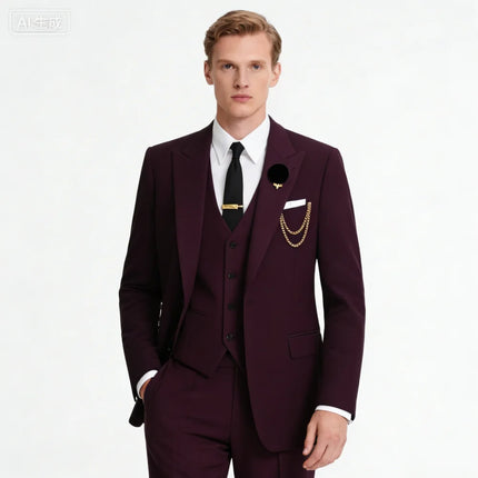 Men's 3-Piece Suit with Black Lapel US Size Formal Tuxedo for Groom Business And Wedding - Jacket Vest And Pants Ensemble