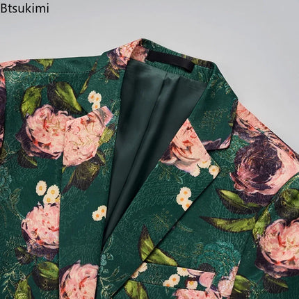 Men's Oversized Single-breasted Printed Suit Jackets Fashion Trim Dress Suit Coats Men Business Wedding Luxury Jacquard Blazers