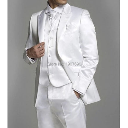 Shiny Grey Men Suits With Embroidery Groomsmen Groom Tuxedos Wedding Best Blazer Sets 3 Pieces (Jacket+Pants+Vest) Costume Homme