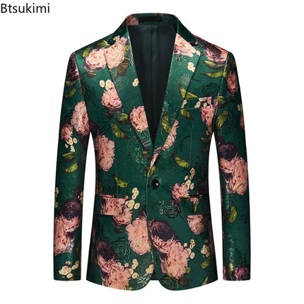 Men's Oversized Single-breasted Printed Suit Jackets Fashion Trim Dress Suit Coats Men Business Wedding Luxury Jacquard Blazers
