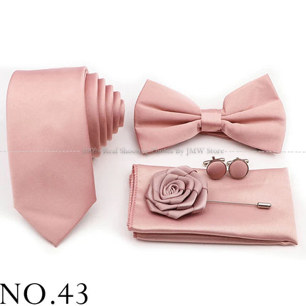 Hot Sale Purple Pink Sage Green Tie Set Polyester Necktie Bowtie Cufflink Brooch For Groom Suit Wedding Cravat Shirt Accessory
