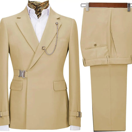 Men's 2 Piece Suit with Metal Clasp Slim Fit Suit Stylish Business Casual Tuxedo Suit