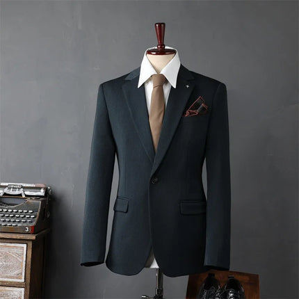 Man Suit Coat Simple Solid Color Single-breasted Male Outerwear Slim Simple Long Sleeve Versatile Wedding Office Men Blazer