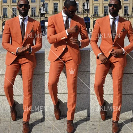 2 Pieces Business Men's Suit for Wedding Party Tuxedos Slim Fit Peak Lapel Custom Made  Male(Jacket+Pants)
