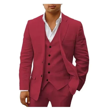 3 piece Linen Summer Men Suits for Wedding Groom Tuxedos 2026 Casual Beach Custom Man Suit Set Jacket Vest with Pants Man Fahion
