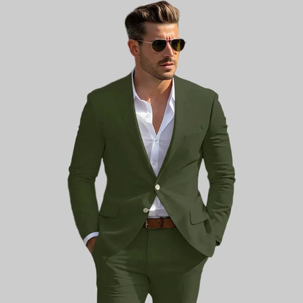 Men's linen suit 2-piece peak lapel jacket pants for summer beach wedding groom prom party tailor-made casual formal outfit