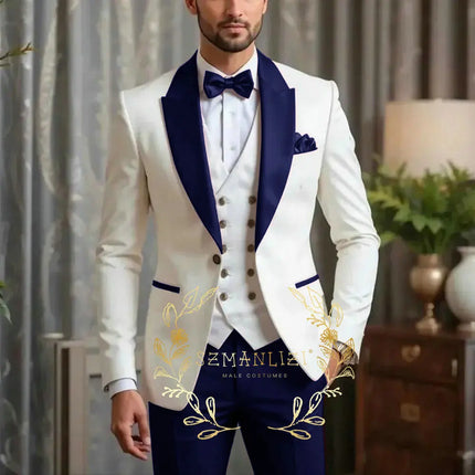 New Men Suit Sets Formal Banquet Luxury Ivory Blazer Vest Burgundy Pants Outfits Wedding Grooms Custom Fashion Slim Fit Costumes