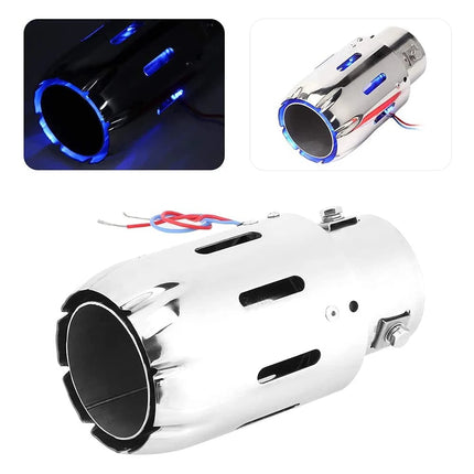1Pcs 63mm Exhaust Tips Stainless Steel Muffler Car Exhaust Tail Pipe Modification Luminous Tube With Blue Flame LED light