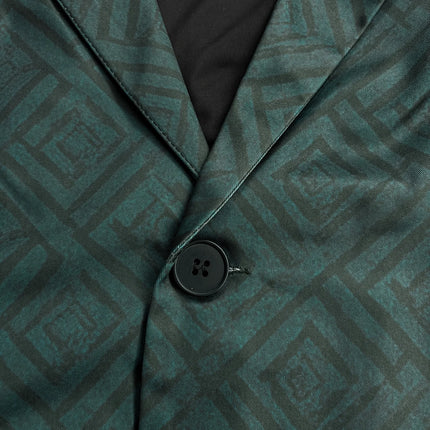 European American Style Men's Business Suit Set Two-Piece Suit Trousers Retro Green Color-Block Plaid Print