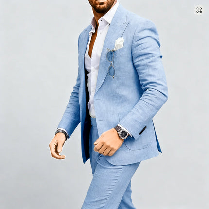 Mens Linen Suit for Beach Wedding Slim Fit 2 Piece Wedding Tuxedo for Men Casual Linen Suit Prom Party Suit
